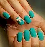Маникюр с гель-лаком + матовый топ + ручная роспись + стразы